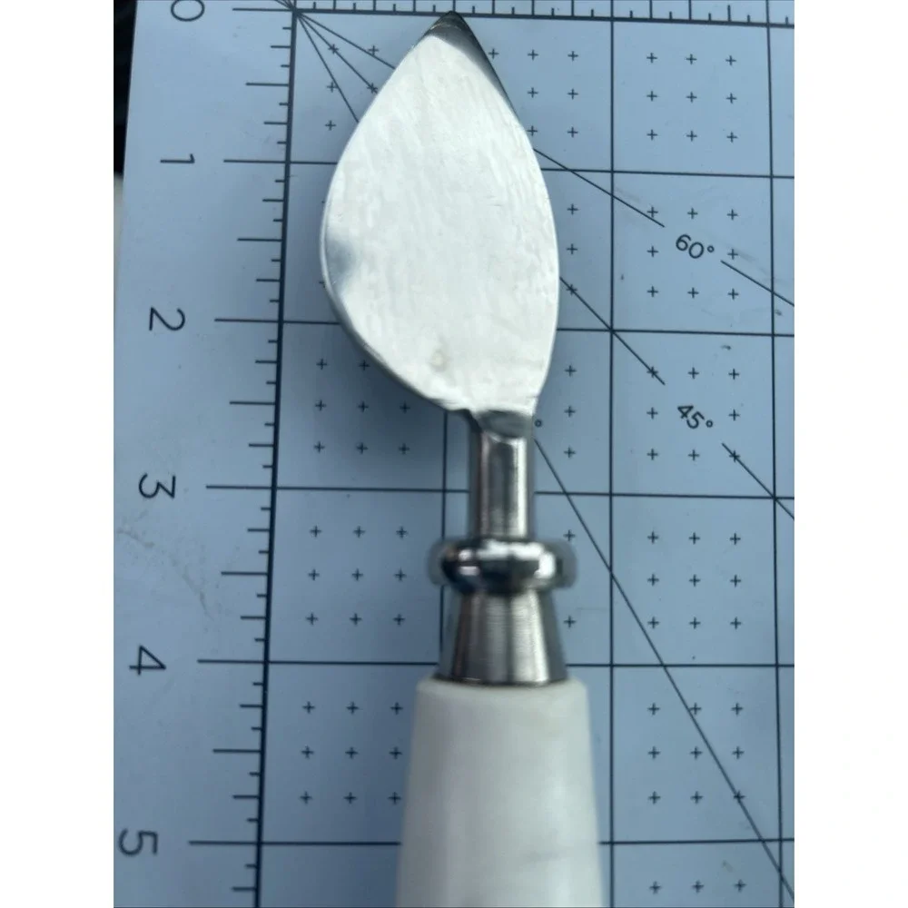 Set of 2 Cheese Knives Marble Handle White Stainless Steel. Charcuterie Board.
